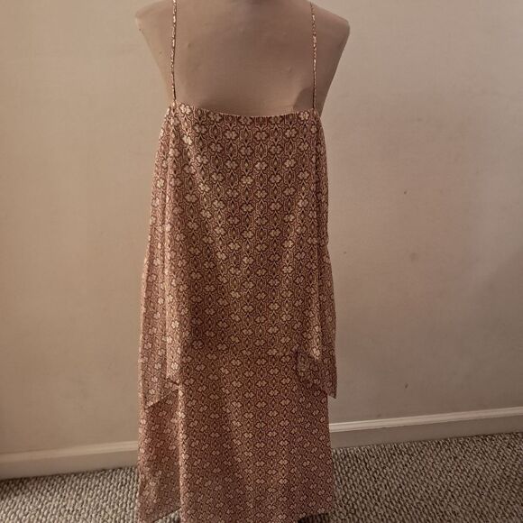 THEORY 100% Silk Tiered Sun Dress Spaghetti Strap Flowy Size Large Summer - Picture 3 of 10